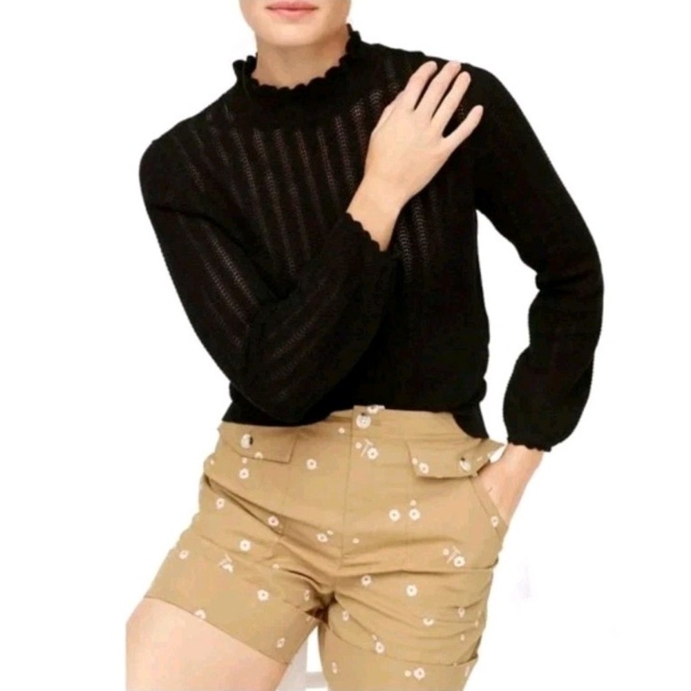J.Crew Re-imagined Women's Black Ponte Ruffle-Neck Sweater Size M Medium Feminin